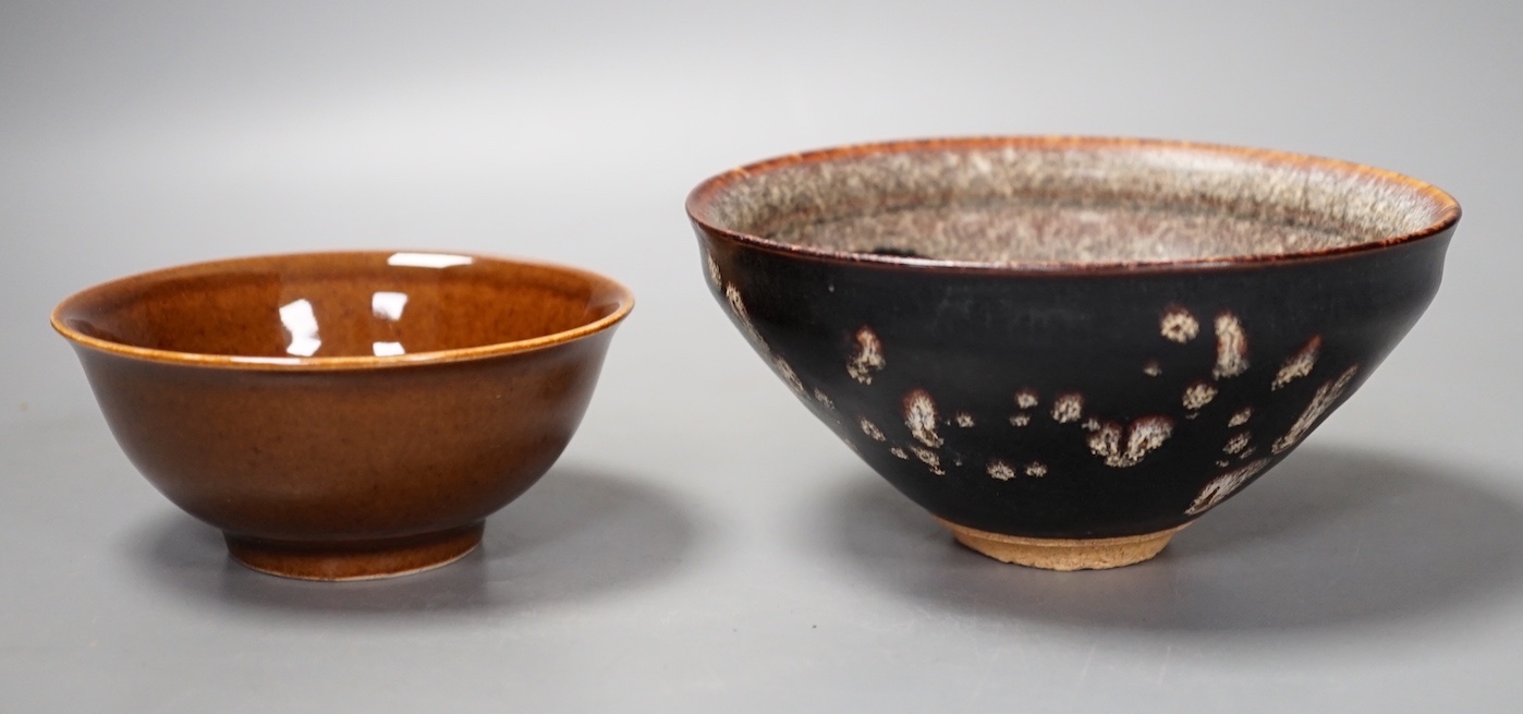 A Chinese brown glazed bowl and a Jian type papercut bowl (2)
